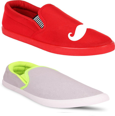 SCATCHITE Slip On Sneakers For Men(Red, Grey)
