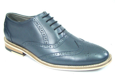 

ASM Blue Punch Brogue Leather Shoes Lace Up For Men(Blue