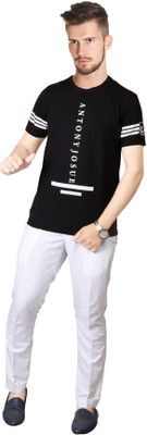 FABLUXURY Solid Men Round Neck Black T-Shirt