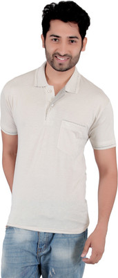 AWACK Solid Men Polo Neck Beige T-Shirt