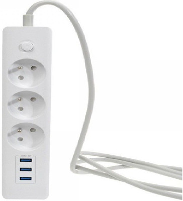 

FKU 3 Port Power Socket with 3 USB Adapter USB Hub(White)