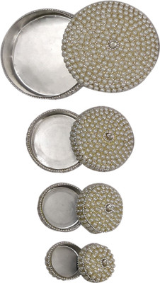 

Indurre Hand Made Pearl Jewellery Box Set of 4 Makeup and Jewellery Vanity Box(White)