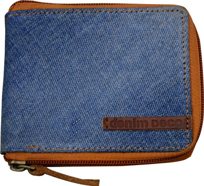 

Denim Décor Men Blue Denim, Artificial Leather Wallet(6 Card Slots), Blue;brown