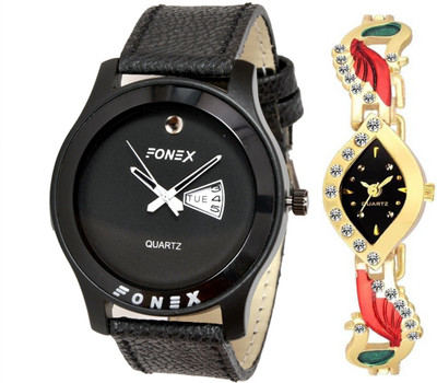 

Fonex Black Day And Date And kundan Bengal Watch Combo For Boys And Girls And Couple Watch Watch - For Men & Women