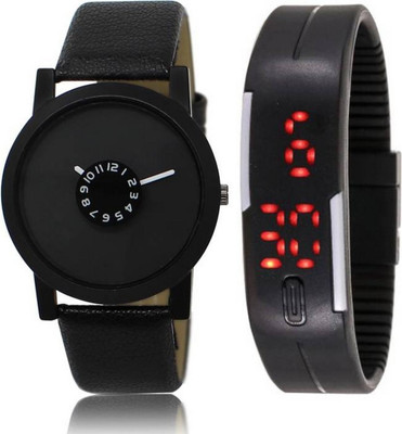 piu collection Wat_06-026 New Stylish Black Dail & Digital Hand Band Watch Watch - For Men