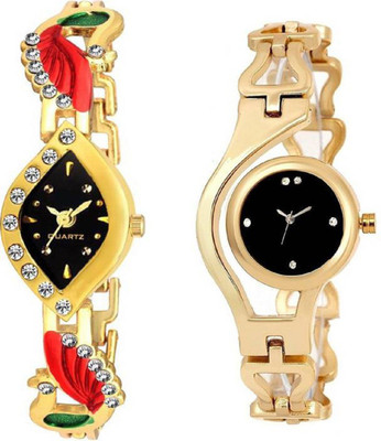 

Rage Enterprise New Designer Rich First Look Gold Strap Black Dial Women Watch - For Girls