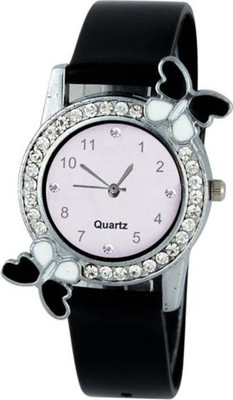 

Musket Diamond studded attractive butterfly stylish Black Strap Watch - For Girls