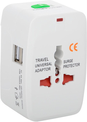 LipiWorld Worldwide Travel Adapter Universal Adaptor With Built In Dual Usb Charger Ports All-In-One Chargers 100-240V Surge/Spike Protected Electrical Plug Worldwide Adaptor(White)