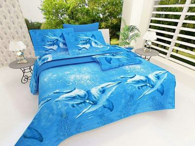 Bhoomi Decor 144 TC Polycotton Double 3D Printed Flat Bedsheet(Pack of 1, Blue)