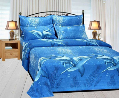 Bhoomi Decor 144 TC Polycotton Double 3D Printed Flat Bedsheet(Pack of 1, Blue)