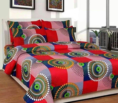 Bhoomi Decor 144 TC Polycotton Double Printed Flat Bedsheet(Pack of 1, Red)