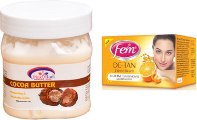 

Pink Root Cocoa Butter Cream 500ml, Fem De-Tan Bleach(Set of 2)
