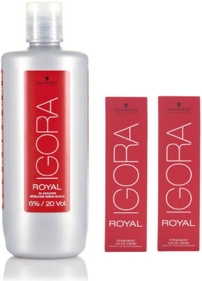 

Schwarzkopf Igora Royal Permanent color crème 1-0 Black (2 tube) 60mL+ Igora Oil Developer 1000 mL(Set of 3)