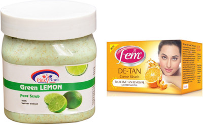 

Pink Root Green Lemon Scrub 500ml, Fem De-Tan Bleach(Set of 2)