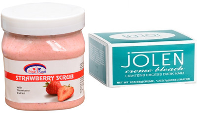 

Pink Root Strawberry Scrub 500ml, JOLEN Creme Bleach(Set of 2)