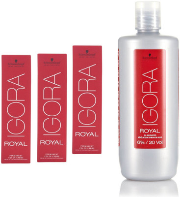 

Schwarzkopf Igora Royal Permanent color crème 6-68 Dark Blonde Chocolate Red(3tube) 60mL+ Igora Oil Developer 1000 mL(Set of 4)