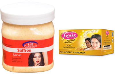 

Pink Root Saffron Scrub 500ml, Fem Gold Bleach(Set of 2)
