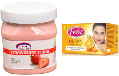 

Pink Root Strawberry Scrub 500ml, Fem De-Tan Bleach(Set of 2)