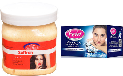

Pink Root Saffron Scrub 500ml, Fem Diamond Bleach(Set of 2)
