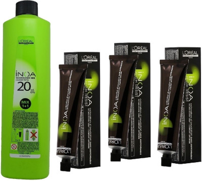 

L'Oreal INOA Ammonia Free Permanent Colour 5,12 Light ash Iridescent Brown(3 tube) 60mL+ Loreal INOA Oil Developer 1000 mL(Set of 4)