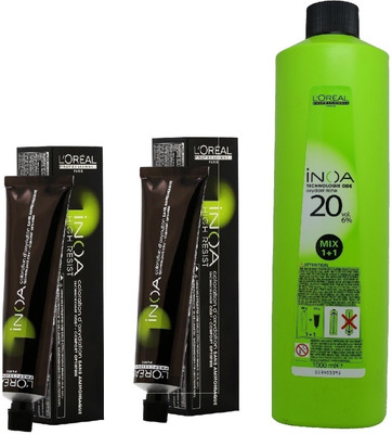 

L'Oreal INOA Ammonia Free Permanent Colour 4,56 Mahogany Red Brown(2 tube) 60mL+ Loreal INOA Oil Developer 1000 mL(Set of 3)
