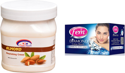 

Pink Root Almond Nourishing Cream 500ml, Fem Diamond Bleach(Set of 2)
