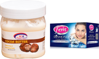 

Pink Root Cocoa Butter Cream 500ml, Fem Diamond Bleach(Set of 2)