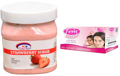 

Pink Root Strawberry Scrub 500ml, Fem Saffron Bleach(Set of 2)