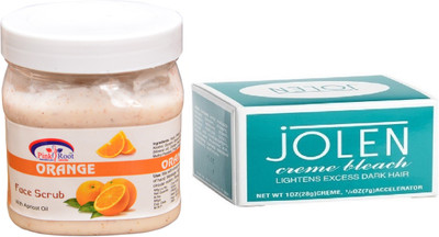 Pink Root Orange Scrub 500ml, JOLEN Creme Bleach(Set of 2)