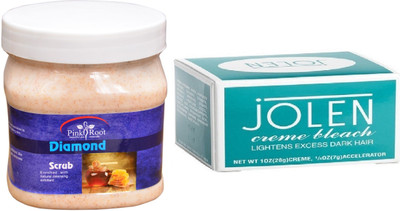 

Pink Root Diamond Scrub 500ml, JOLEN Creme Bleach(Set of 2)