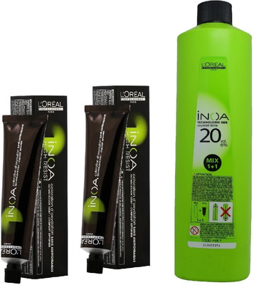 

L'Oreal INOA Ammonia Free Permanent Colour 7 Blonde (2 tube) 60mL+ Loreal INOA Oil Developer 1000 mL(Set of 3)