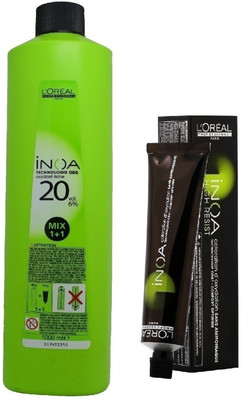 

L'Oreal INOA Ammonia Free Permanent Colour 5,12 Light ash Iridescent Brown(1tube) 60mL+ Loreal INOA Oil Developer 1000 mL(Set of 2)
