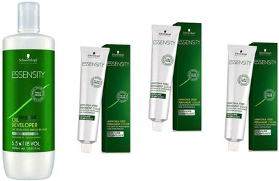 

Schwarzkopf Essensity Ammonia Free 5-68 light Brown Chocolate Red 60 mL(3 tube) + Essensity Oil Developer 1000 mL(Set of 4)