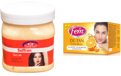 

Pink Root Saffron Scrub 500ml, Fem De-Tan Bleach(Set of 2)