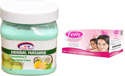 Pink Root Herbal Massage Cream 500ml, Fem Saffron Bleach(Set of 2)