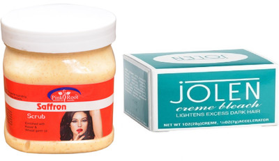 

Pink Root Saffron Scrub 500ml, JOLEN Creme Bleach(Set of 2)