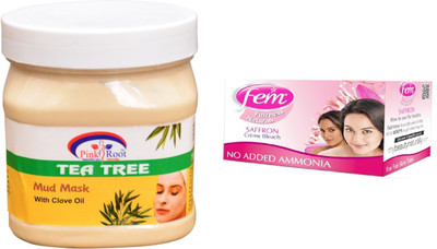 

Pink Root Tea Tree Mud Mask 500ml, Fem Saffron Bleach(Set of 2)