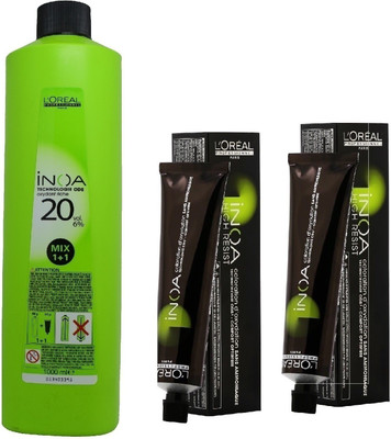 

L'Oreal INOA Ammonia Free Permanent Colour 6,34 Dark Golden Copper Blonde(2 tube) 60mL+ Loreal INOA Oil Developer 1000 mL(Set of 3)