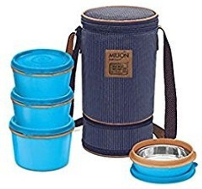 MILTON Milton Flexi Tiffin 3+1 Insulated Tiffin Box - 600 ml Plastic Grocery Container(Blue)