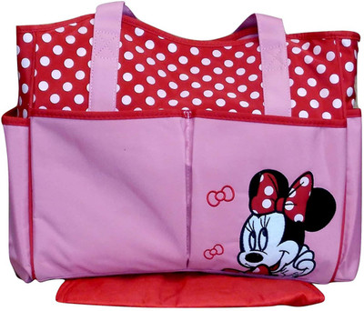 

Mummamia Minnie Mouse Embroidered Practicle Baby Diaper, Nappy Changing Bag with Changing Sheet Tote Diaper Bag(Pink)