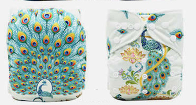 

Tiny Tots Tinytots Pocket Cloth Diaper - Peacock print with microfiber insert - M
