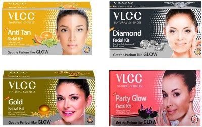 VLCC Original Diamond, Anti-Tan, Gold and Party-Glow Facial Kit(4 x 0.06 g)