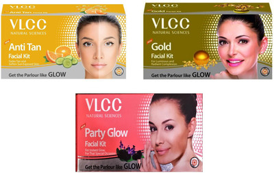 

VLCC Original Anti-Tan, Gold and Party-Glow Facial Kit 0.18 g(Set of 3)