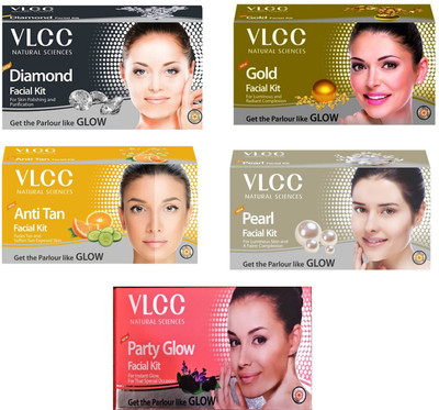 

VLCC Original Pearl, Diamond, Anti-Tan, Gold and Party-Glow Facial Kit 0.3 g(Set of 5)