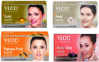 

VLCC Original Papaya, Pearl, Gold and Party-Glow Facial Kit 0.24 g(Set of 4)