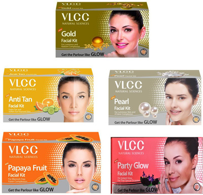 

VLCC Original Papaya, Pearl, Anti-Tan, Gold and Party-Glow Facial Kit 0.3 g(Set of 5)