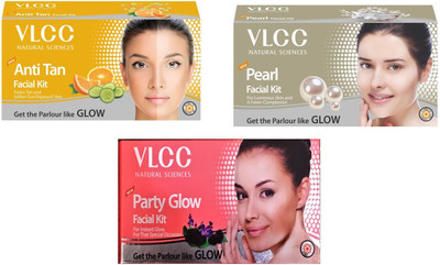 

VLCC Original Pearl, Anti-Tan and Party-Glow Facial Kit 0.18 g(Set of 3)