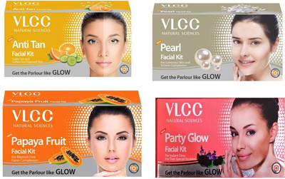 

VLCC Original Papaya, Pearl, Anti-Tan and Party-Glow Facial Kit 0.24 g(Set of 4)