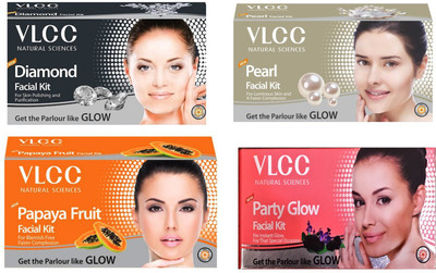 

VLCC Original Papaya, Pearl, Diamond and Party-Glow Facial Kit 0.24 g(Set of 4)