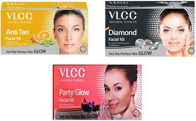 

VLCC Original Diamond, Anti-Tan and Party-Glow Facial Kit 0.18 g(Set of 3)